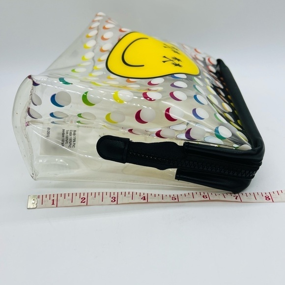 PINK  CLEAR COSMETIC BEACH BAG WITH A HAPPY FACE AND POLKADOTS MADE PVC PLASTIC - Picture 7 of 14